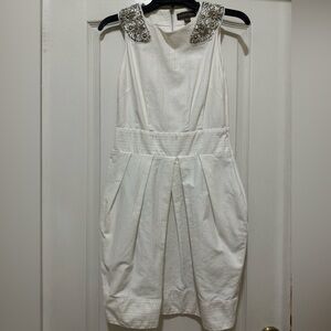Small White Beaded Pleated Pencil Dress